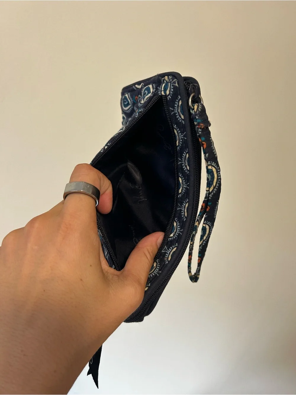 Vera Bradley Navy Quilted Wristlet Wallet with Red & White Eye Motif